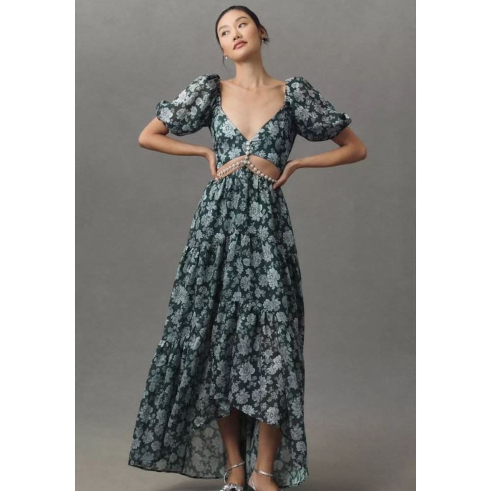 Anthropologie x V. Chapman Emma V-Neck A-Line Brocade Cutout Maxi Dress Sz 6 NWT